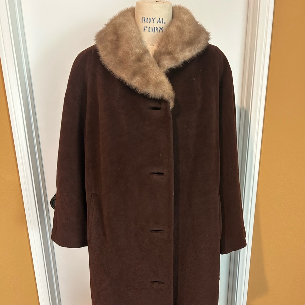 Vintage Brown Coat with Faux Fur Collar